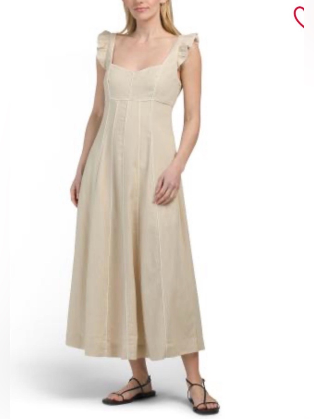 ELLEN TRACY LINEN- BLEND RUFFLE STRAPS MIDI DRESS SIZE L NWT